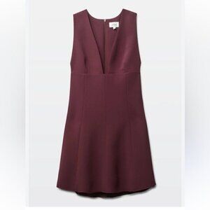Aritzia Wilfred Burgundy Montbrun Dress fit and flare sleeveless plunge size 2